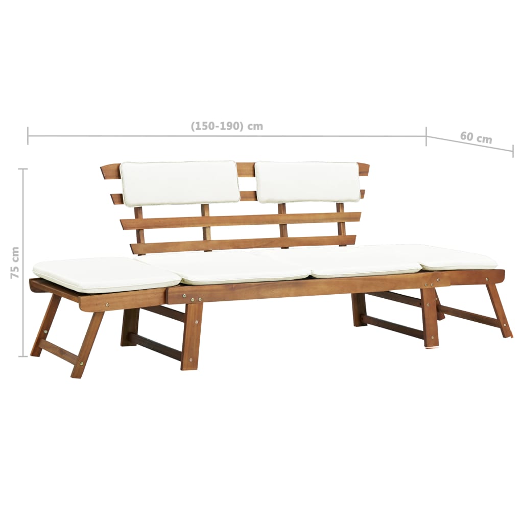 vidaXL Panca da Giardino con Cuscini 2-in-1 190 cm in Massello Acacia