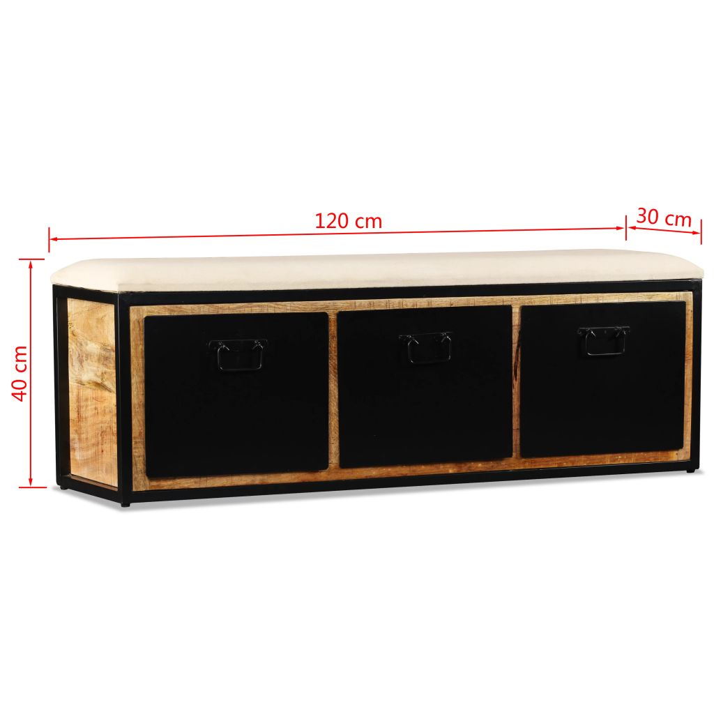 vidaXL Cassapanca con 3 Cassetti Legno di Mango 120x30x40 cm