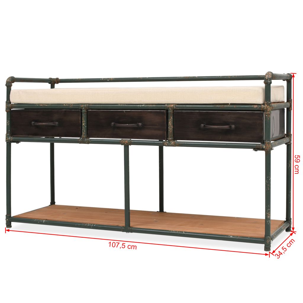 vidaXL Cassapanca con Cuscino 107,5x34,5x59 cm