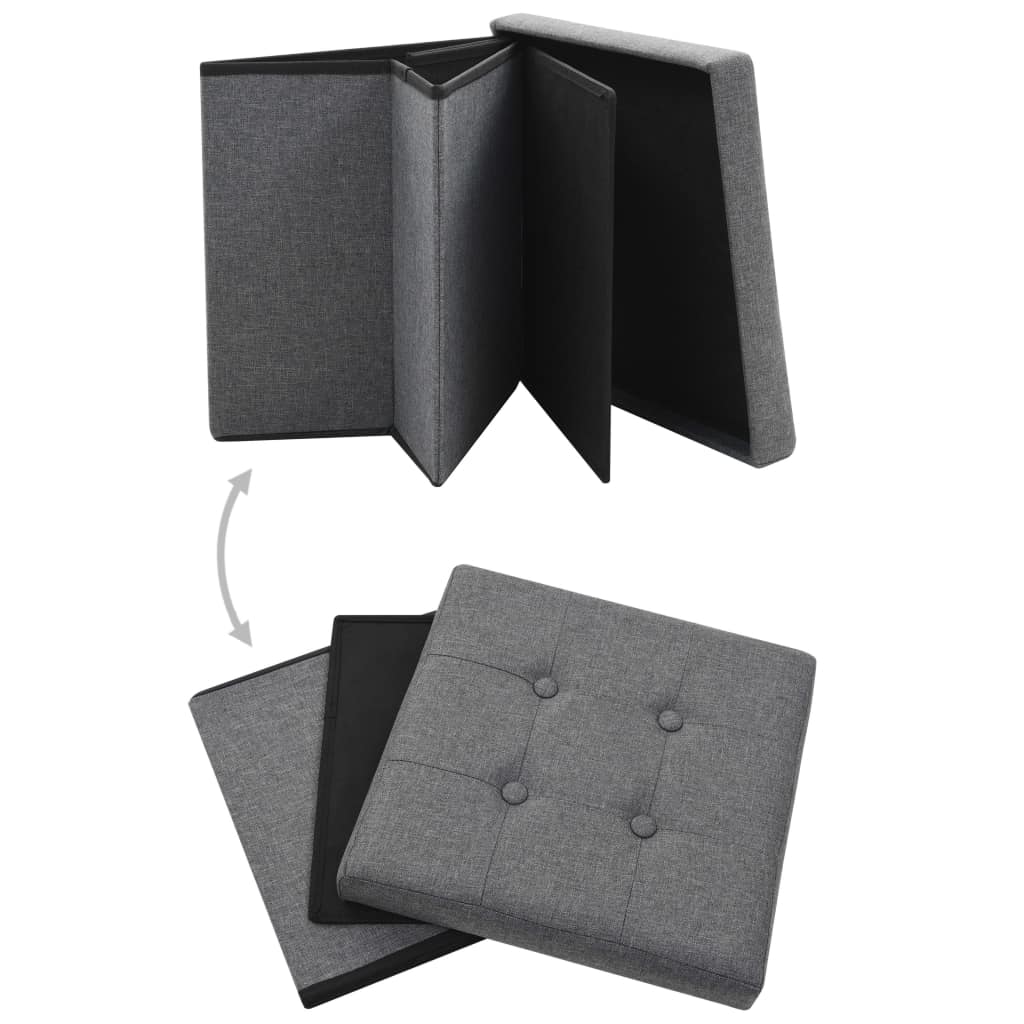 vidaXL Pouf Pieghevoli con Contenitore 2pz Grigio Scuro in Simil Lino