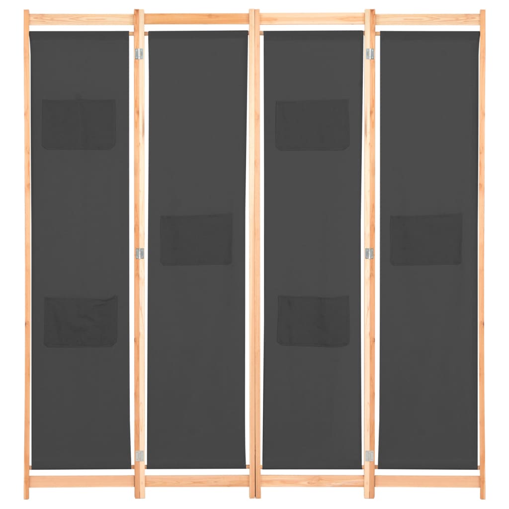 vidaXL Divisorio a 4 Pannelli Grigio 160x170x4 cm in Tessuto