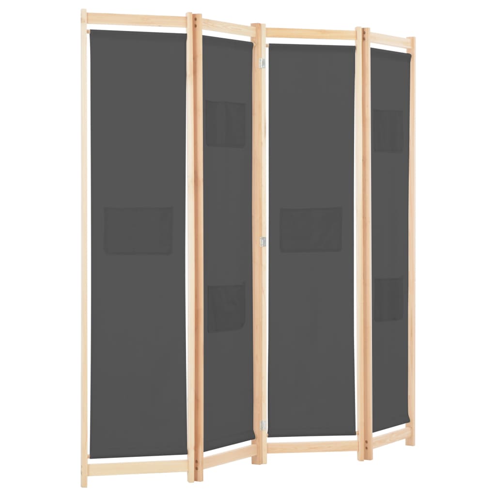 vidaXL Divisorio a 4 Pannelli Grigio 160x170x4 cm in Tessuto