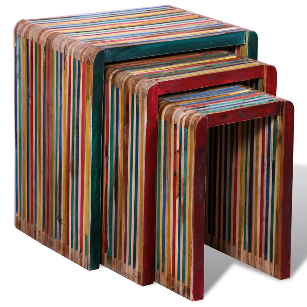 vidaXL Tavoli Impilabili Set 3 pz in Teak di Recupero Colorato