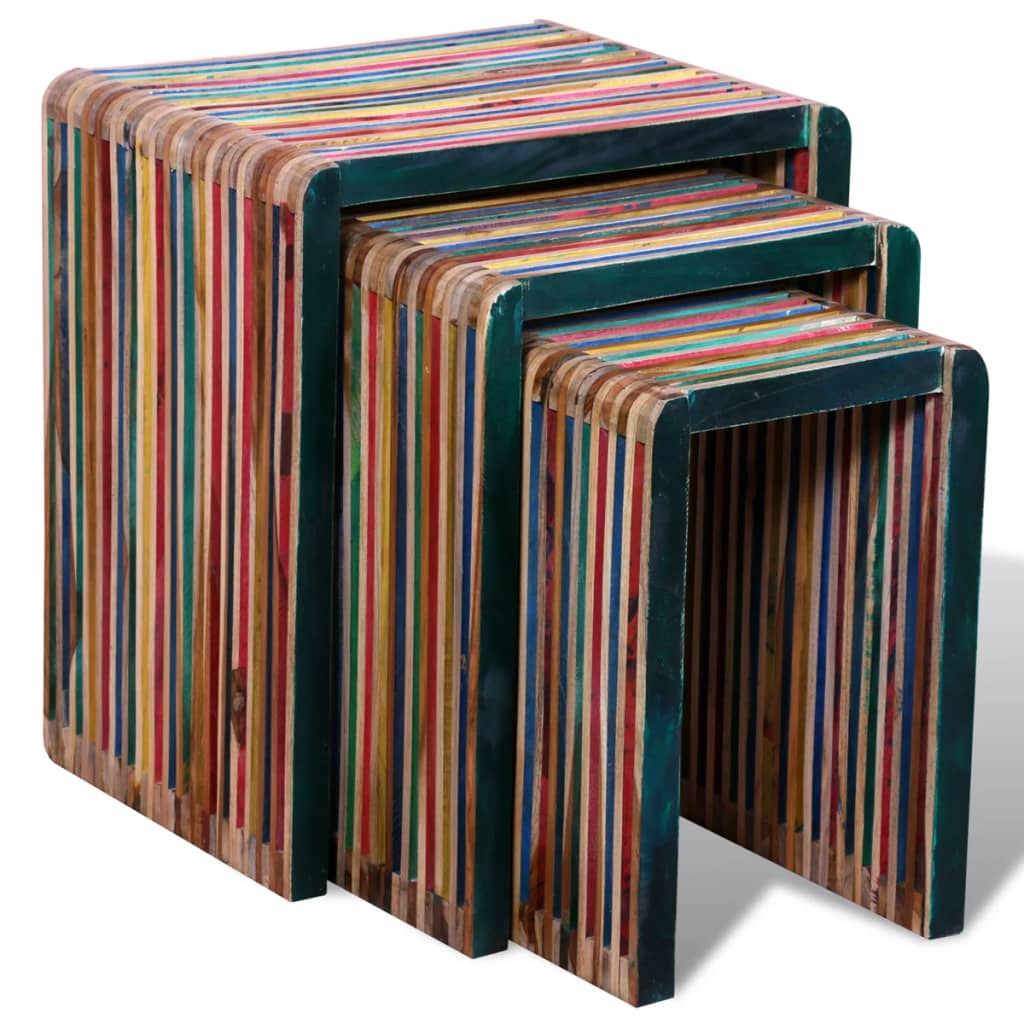 vidaXL Tavoli Impilabili Set 3 pz in Teak di Recupero Colorato