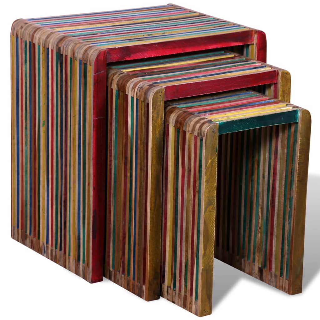 vidaXL Tavoli Impilabili Set 3 pz in Teak di Recupero Colorato