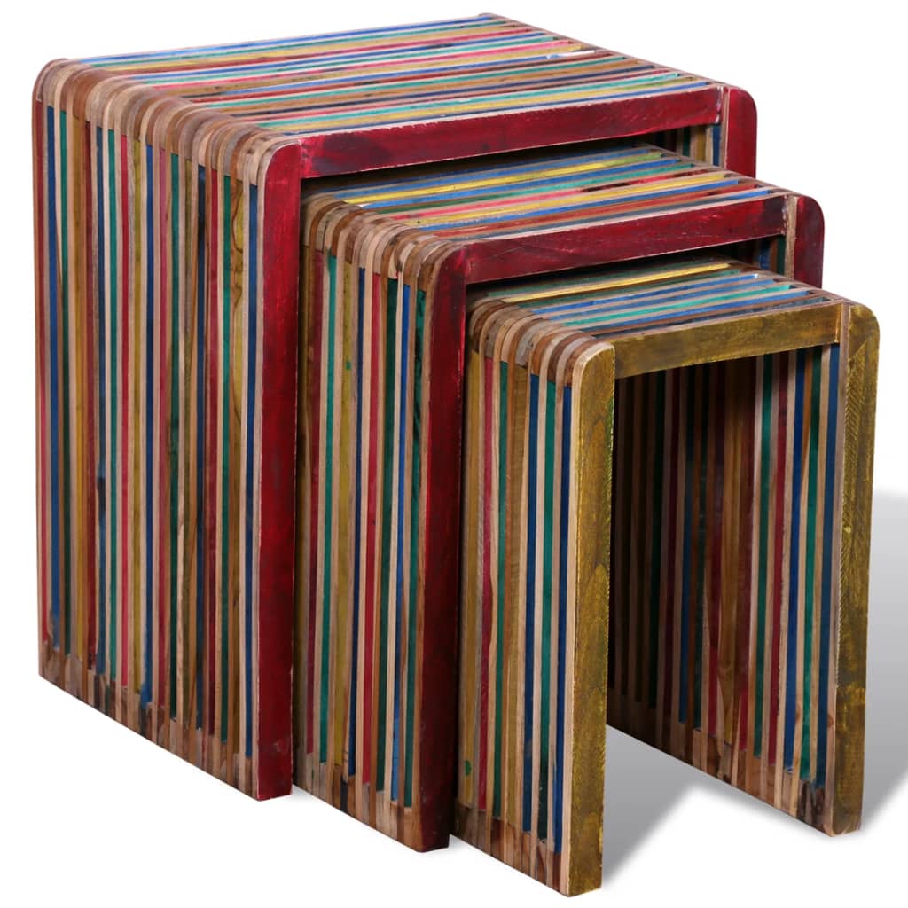 vidaXL Tavoli Impilabili Set 3 pz in Teak di Recupero Colorato