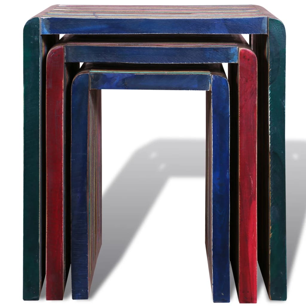 vidaXL Tavoli Impilabili Set 3 pz in Teak di Recupero Colorato