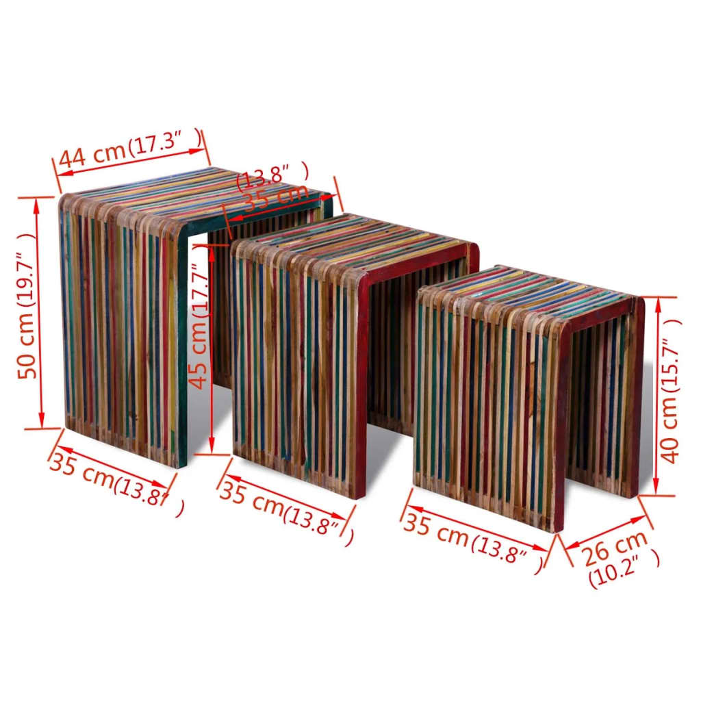 vidaXL Tavoli Impilabili Set 3 pz in Teak di Recupero Colorato