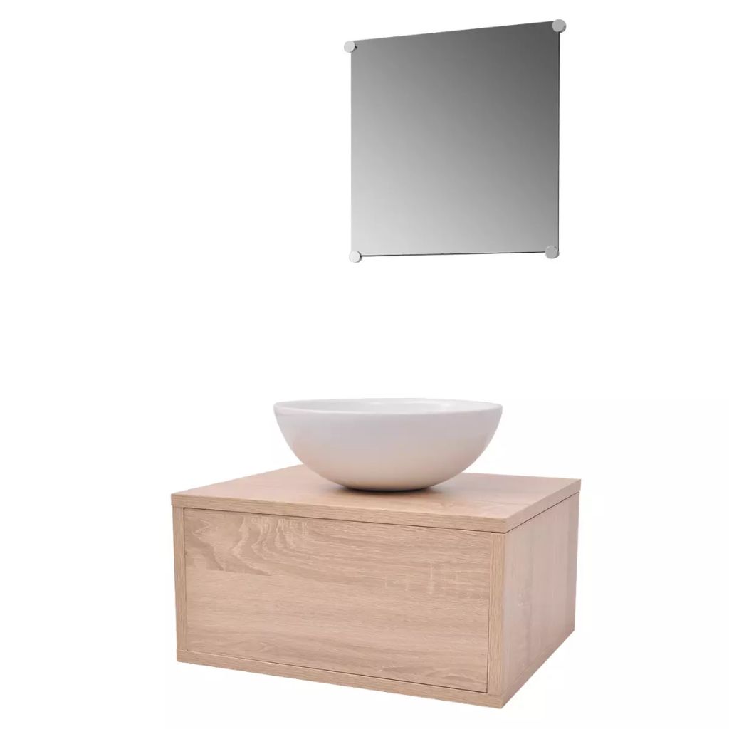 vidaXL Mobili da Bagno con Lavabo Set 3 pz Beige