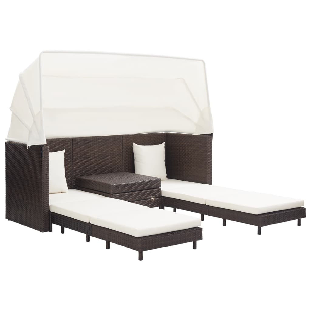 vidaXL Divano Letto a 3 Posti Estendibile con Tetto Polyrattan Marrone