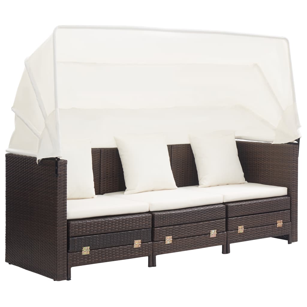 vidaXL Divano Letto a 3 Posti Estendibile con Tetto Polyrattan Marrone