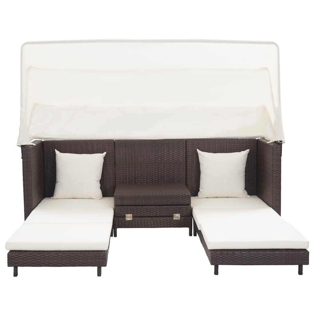 vidaXL Divano Letto a 3 Posti Estendibile con Tetto Polyrattan Marrone