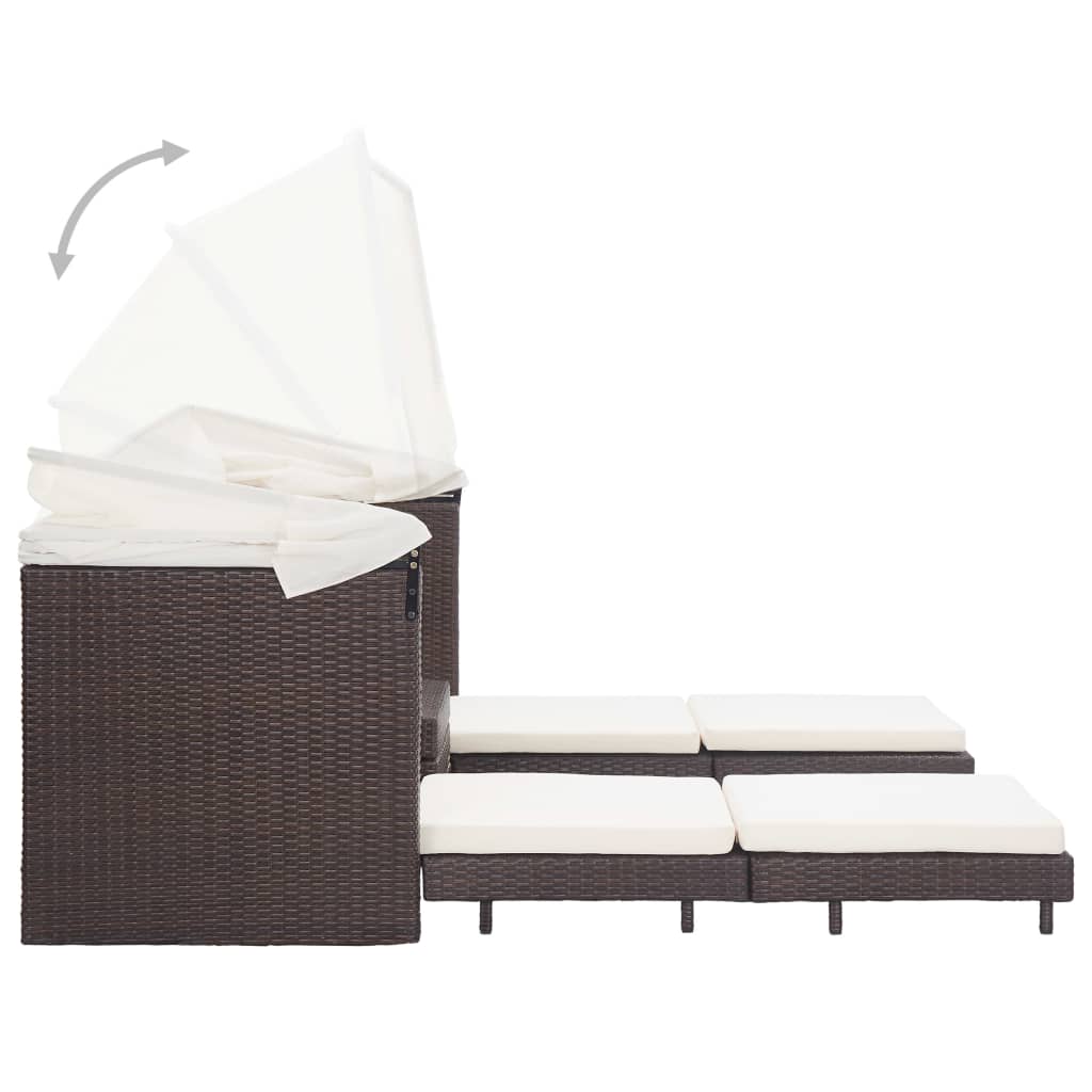 vidaXL Divano Letto a 3 Posti Estendibile con Tetto Polyrattan Marrone