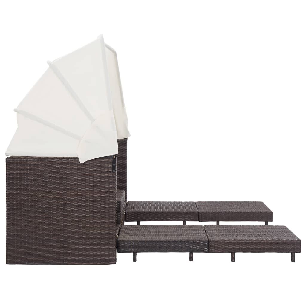 vidaXL Divano Letto a 3 Posti Estendibile con Tetto Polyrattan Marrone