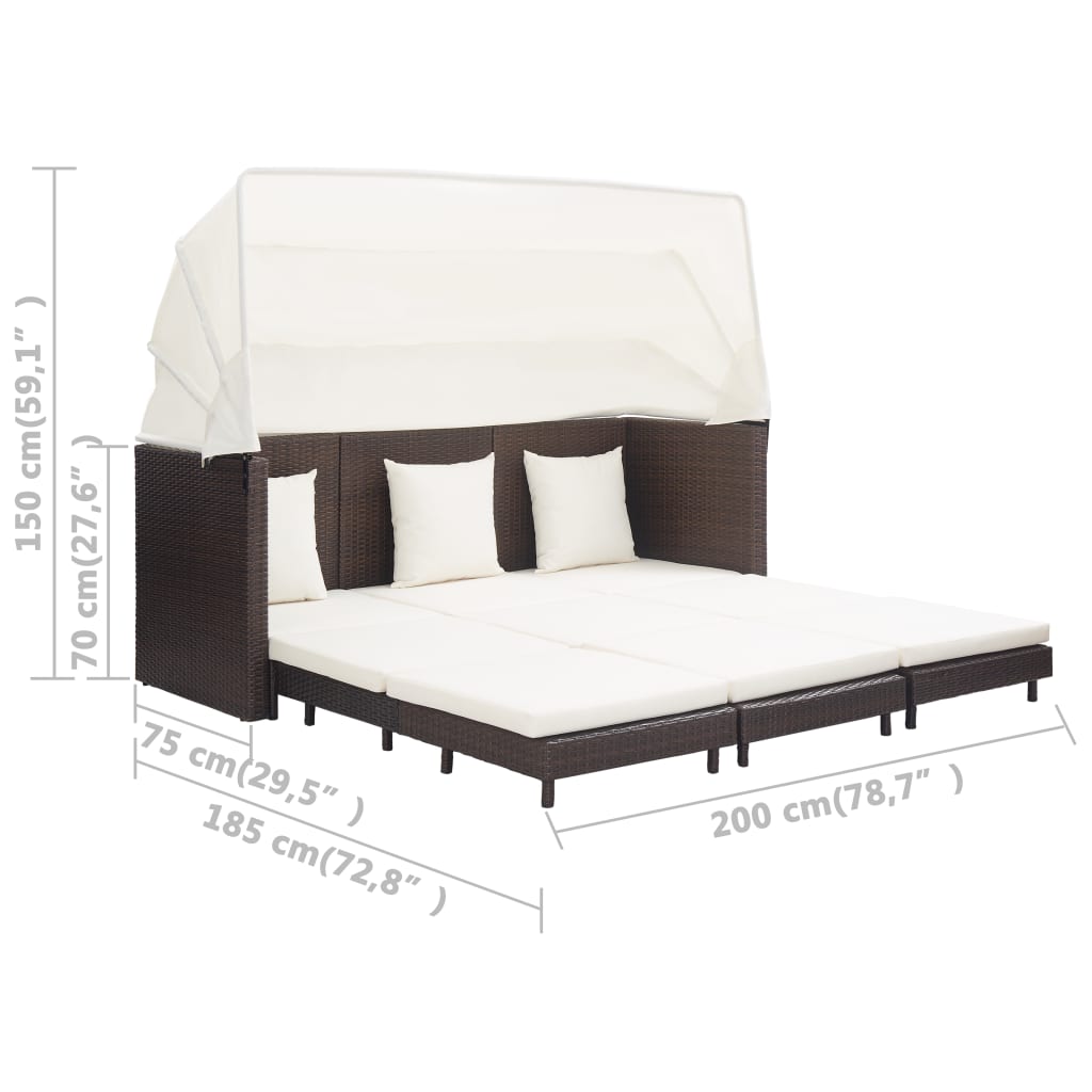 vidaXL Divano Letto a 3 Posti Estendibile con Tetto Polyrattan Marrone