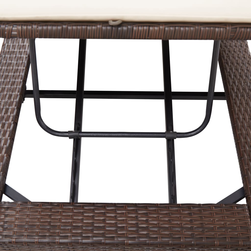 vidaXL Lettino Prendisole con Cuscino Marrone in Polyrattan