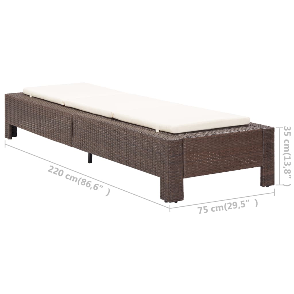 vidaXL Lettino Prendisole con Cuscino Marrone in Polyrattan