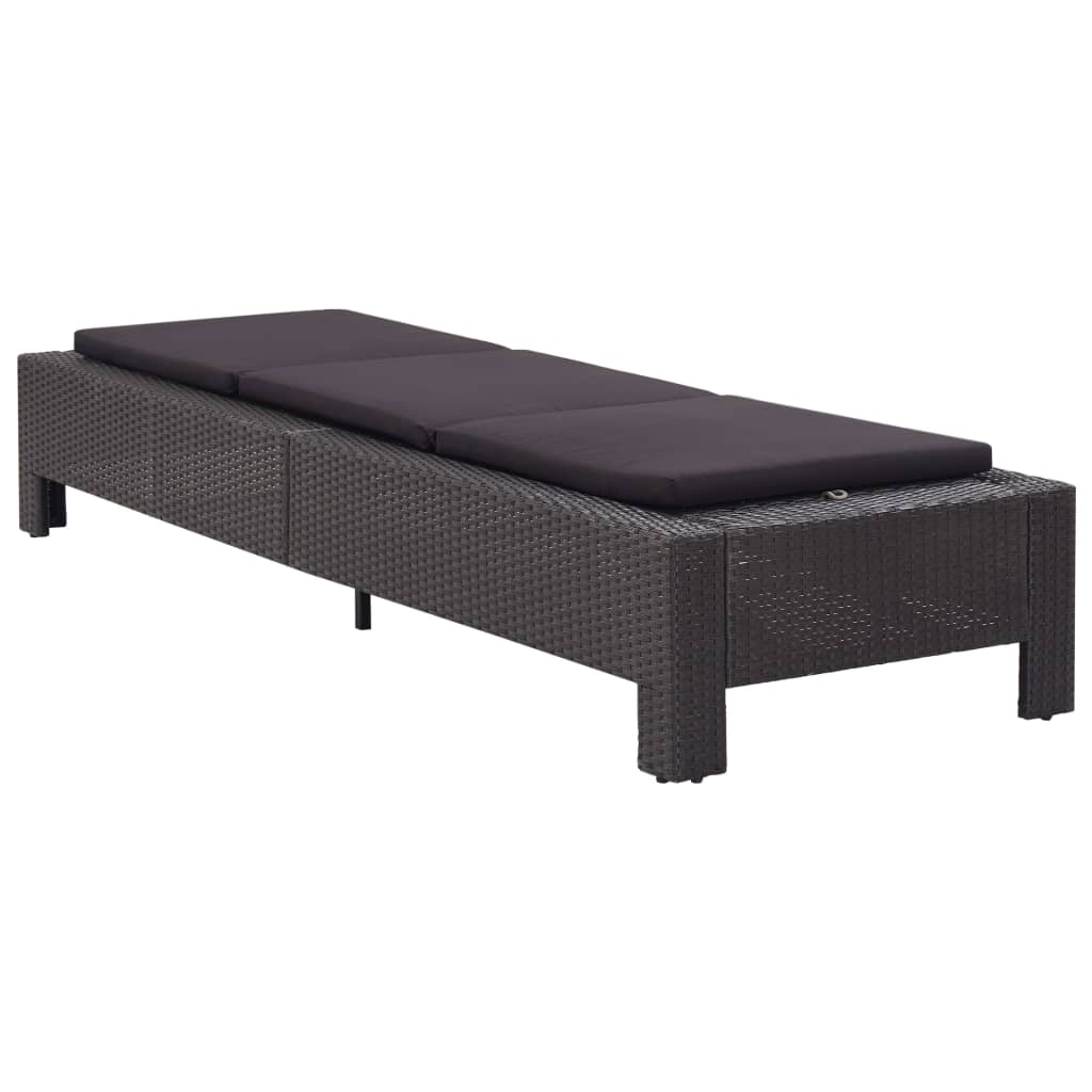 vidaXL Lettino Prendisole con Cuscino Nero in Polyrattan