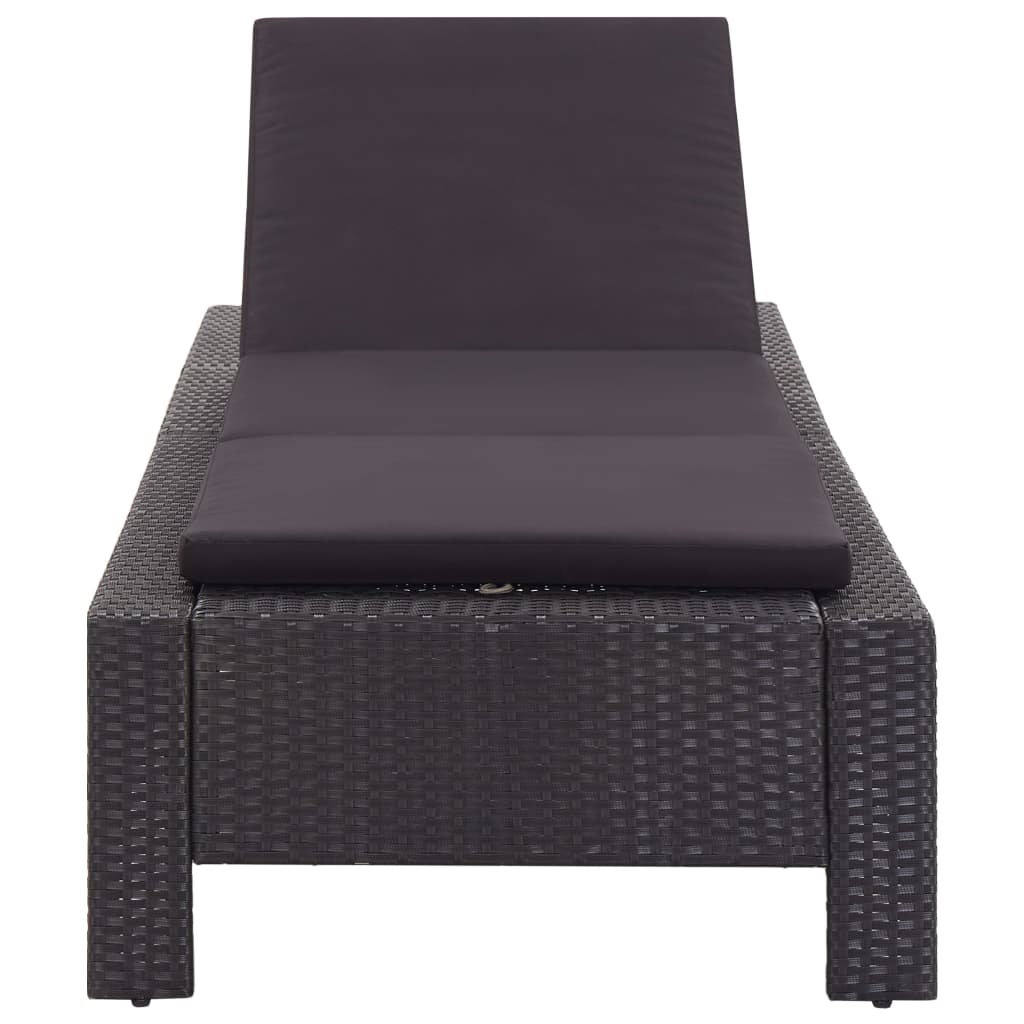 vidaXL Lettino Prendisole con Cuscino Nero in Polyrattan