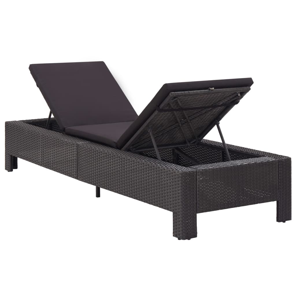 vidaXL Lettino Prendisole con Cuscino Nero in Polyrattan