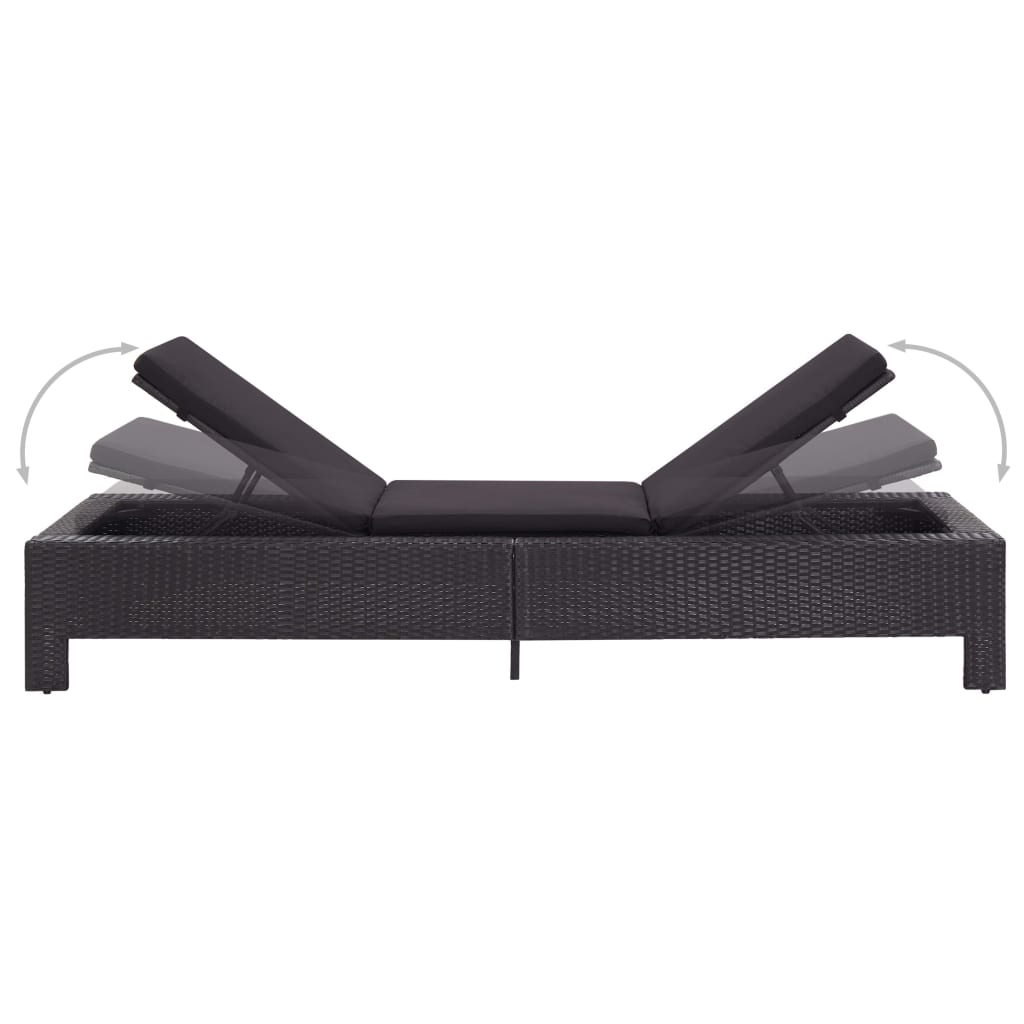 vidaXL Lettino Prendisole con Cuscino Nero in Polyrattan