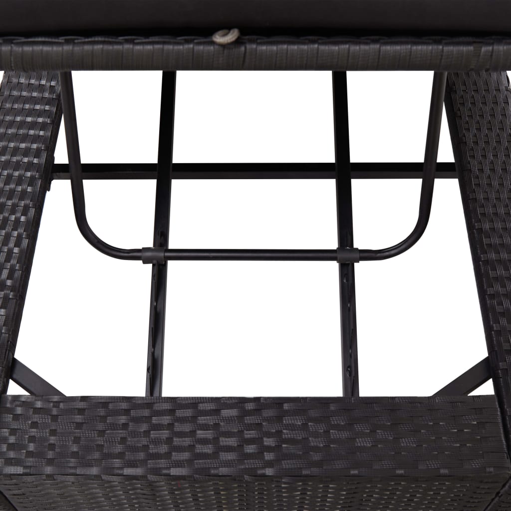 vidaXL Lettino Prendisole con Cuscino Nero in Polyrattan