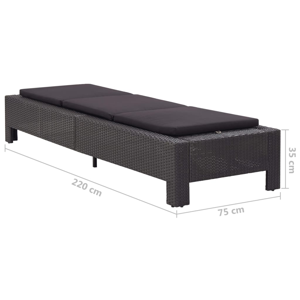vidaXL Lettino Prendisole con Cuscino Nero in Polyrattan