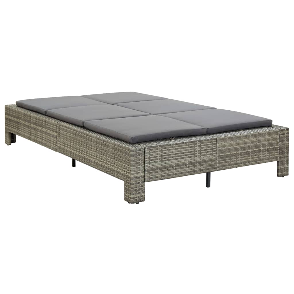 vidaXL Lettino Prendisole a 2 Posti con Cuscino in Polyrattan Grigio