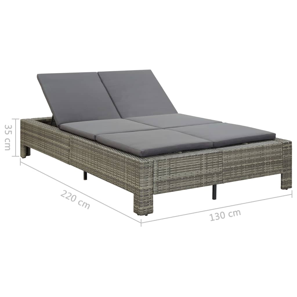 vidaXL Lettino Prendisole a 2 Posti con Cuscino in Polyrattan Grigio