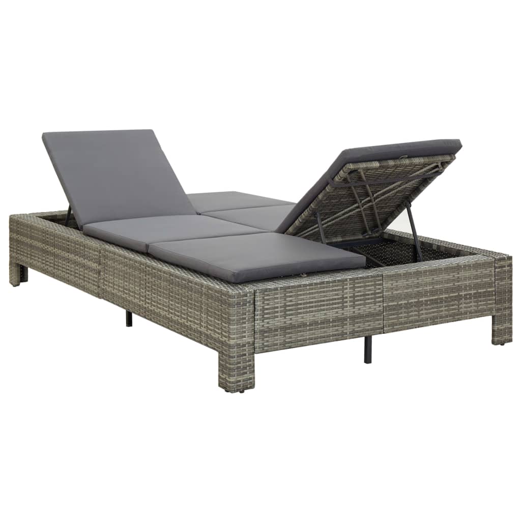 vidaXL Lettino Prendisole a 2 Posti con Cuscino in Polyrattan Grigio