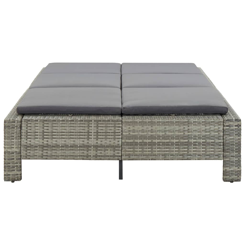 vidaXL Lettino Prendisole a 2 Posti con Cuscino in Polyrattan Grigio