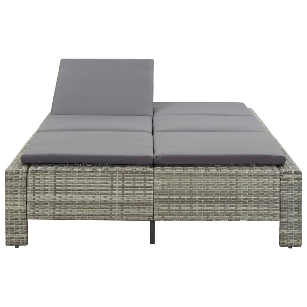 vidaXL Lettino Prendisole a 2 Posti con Cuscino in Polyrattan Grigio