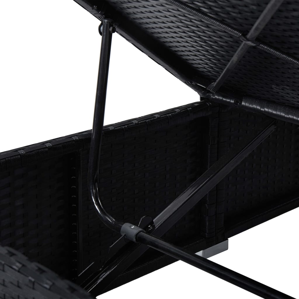 vidaXL Lettino Prendisole con Tettuccio e Cuscino in Polyrattan Nero
