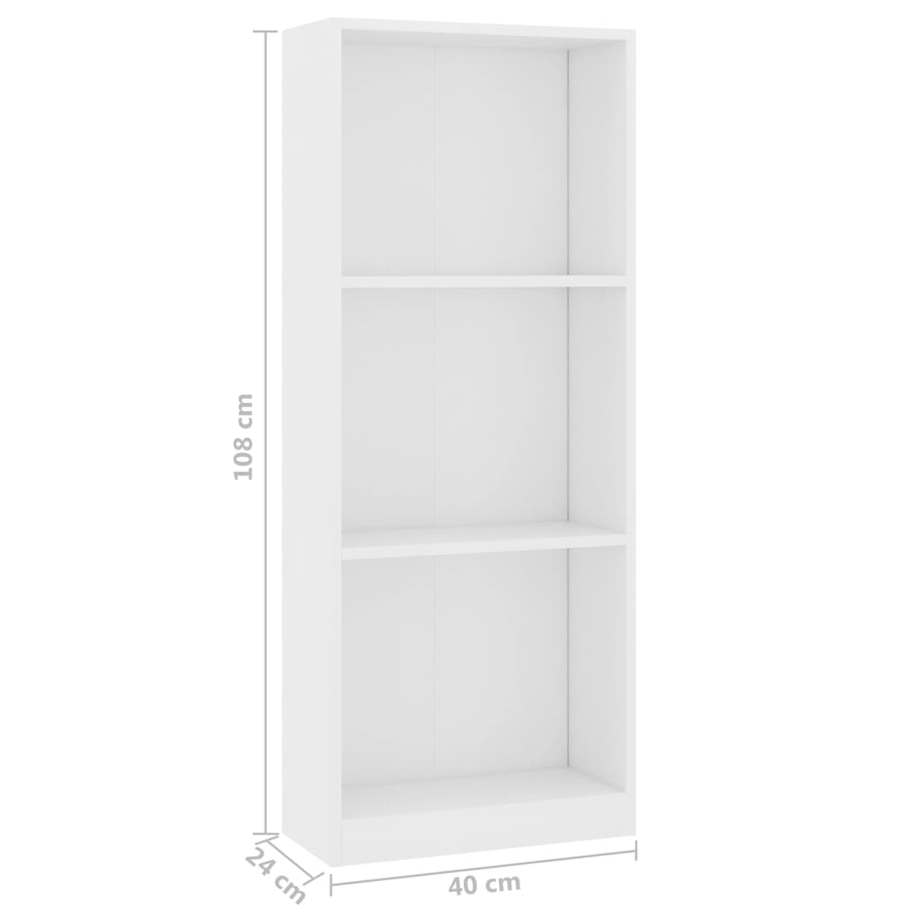 vidaXL Libreria a 3 Ripiani Bianca 40x24x109 cm in Legno Multistrato