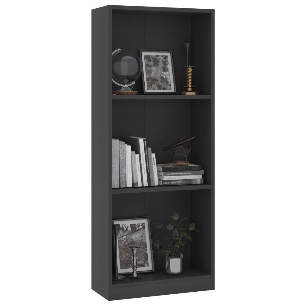 vidaXL Libreria a 3 Ripiani Grigia 40x24x109 cm in Legno Multistrato VIDAXL