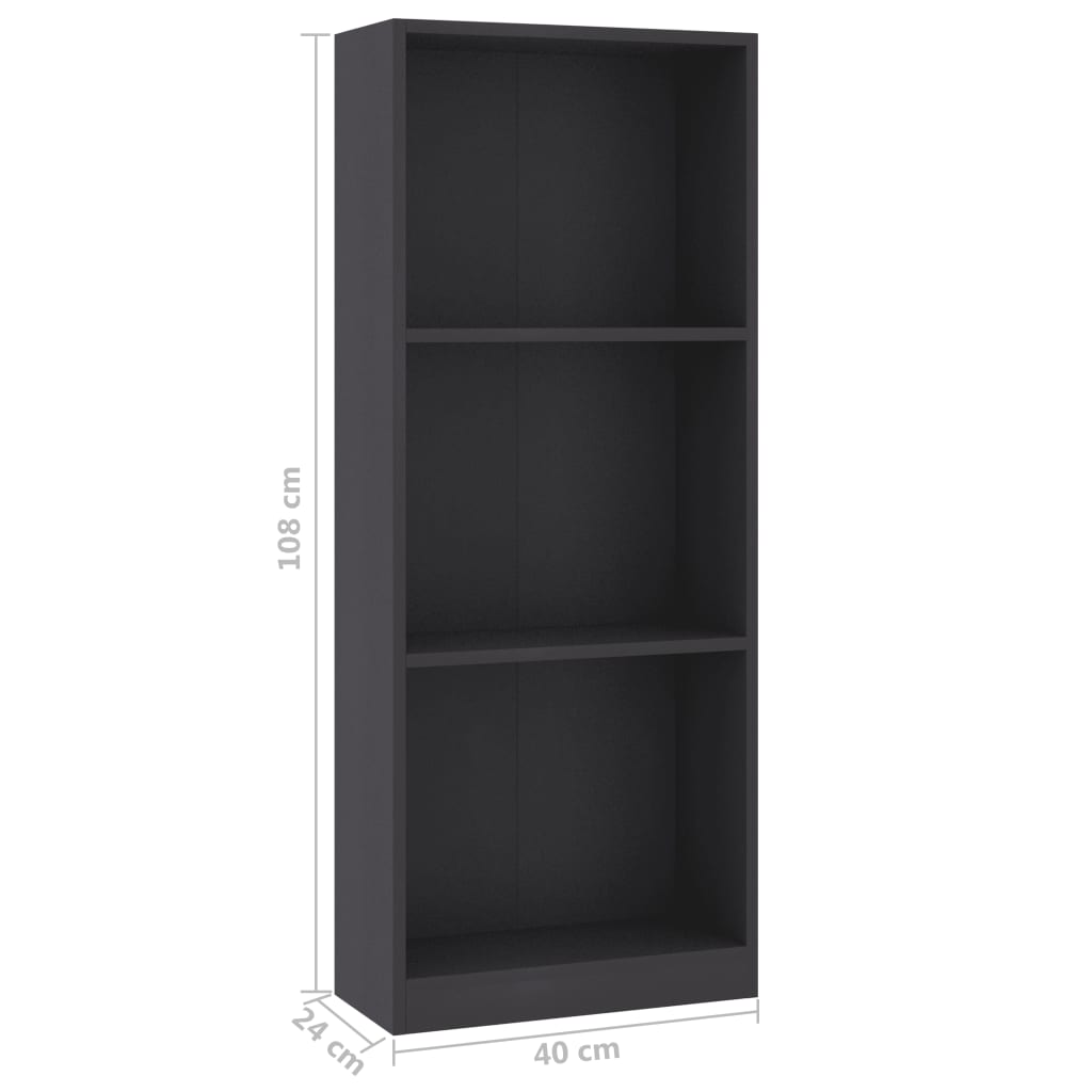 vidaXL Libreria a 3 Ripiani Grigia 40x24x109 cm in Legno Multistrato VIDAXL