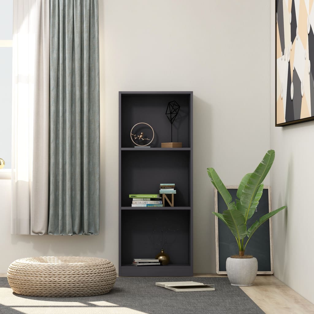 vidaXL Libreria a 3 Ripiani Grigia 40x24x109 cm in Legno Multistrato VIDAXL