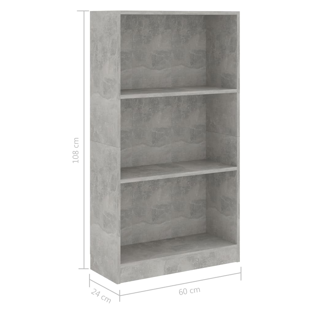 vidaXL Libreria a 3 Ripiani Cemento 60x24x109 cm in Legno Multistrato