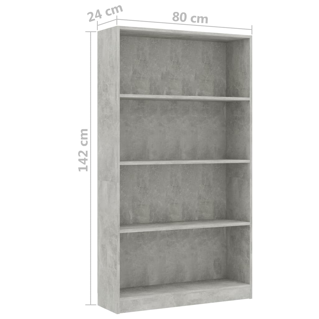 vidaXL Libreria 4 Ripiani Grigio Cemento 80x24x142cm Legno Multistrato