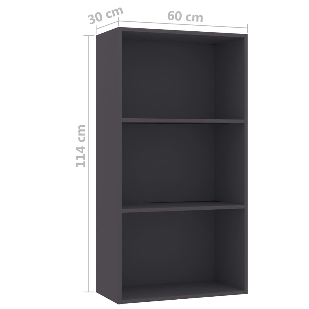 vidaXL Libreria a 3 Ripiani Grigia 60x30x114 cm in Legno Multistrato