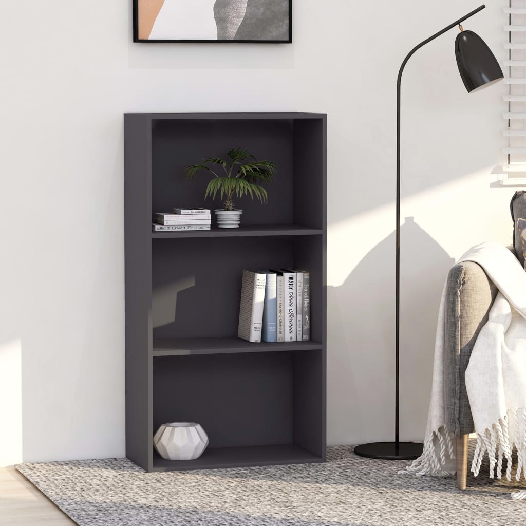 vidaXL Libreria a 3 Ripiani Grigia 60x30x114 cm in Legno Multistrato