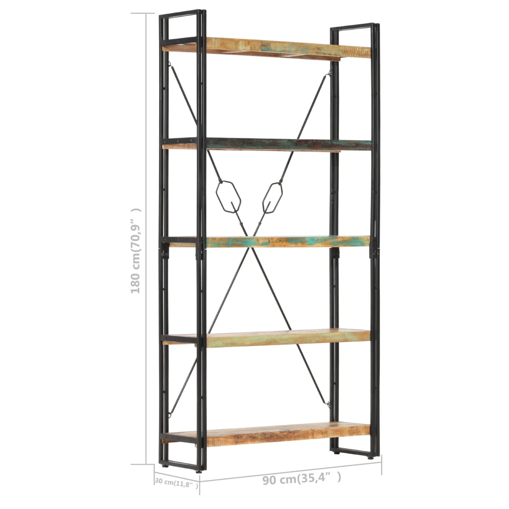 vidaXL Libreria a 5 Ripiani 90x30x180 cm in Legno Massello di Recupero VIDAXL