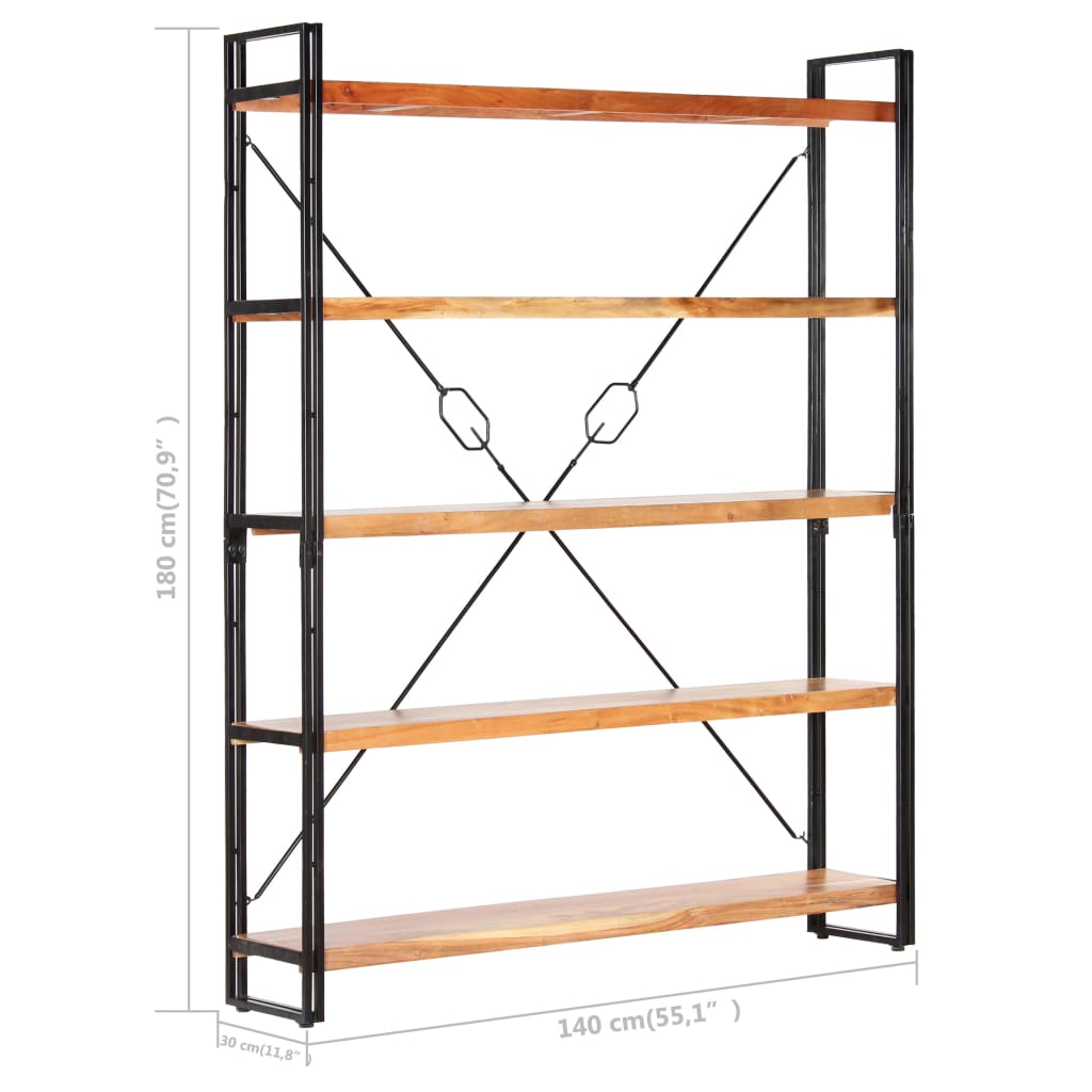 vidaXL Libreria a 5 Ripiani 140x30x180 cm in Legno Massello di Acacia