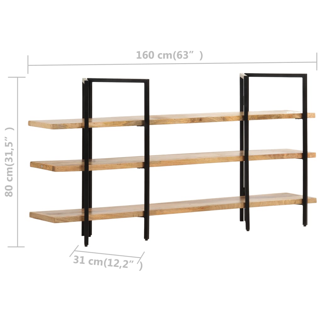 vidaXL Libreria a 3 Livelli 160x31x80 cm in Legno Massello di Mango