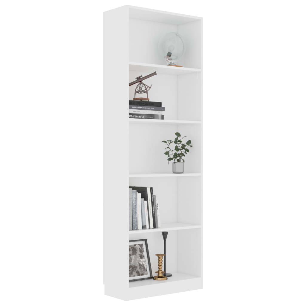 vidaXL Libreria a 5 Ripiani Bianca 60x24x175 cm in Legno Multistrato