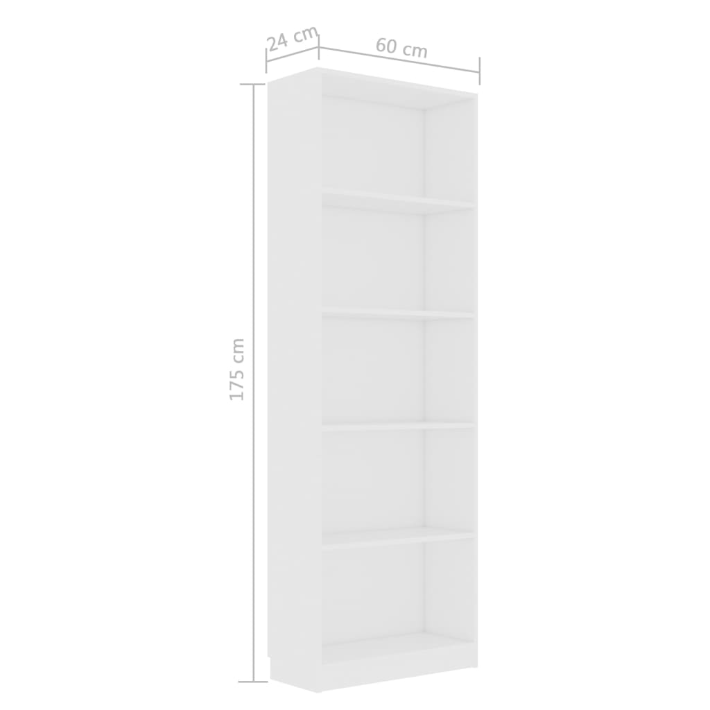 vidaXL Libreria a 5 Ripiani Bianca 60x24x175 cm in Legno Multistrato