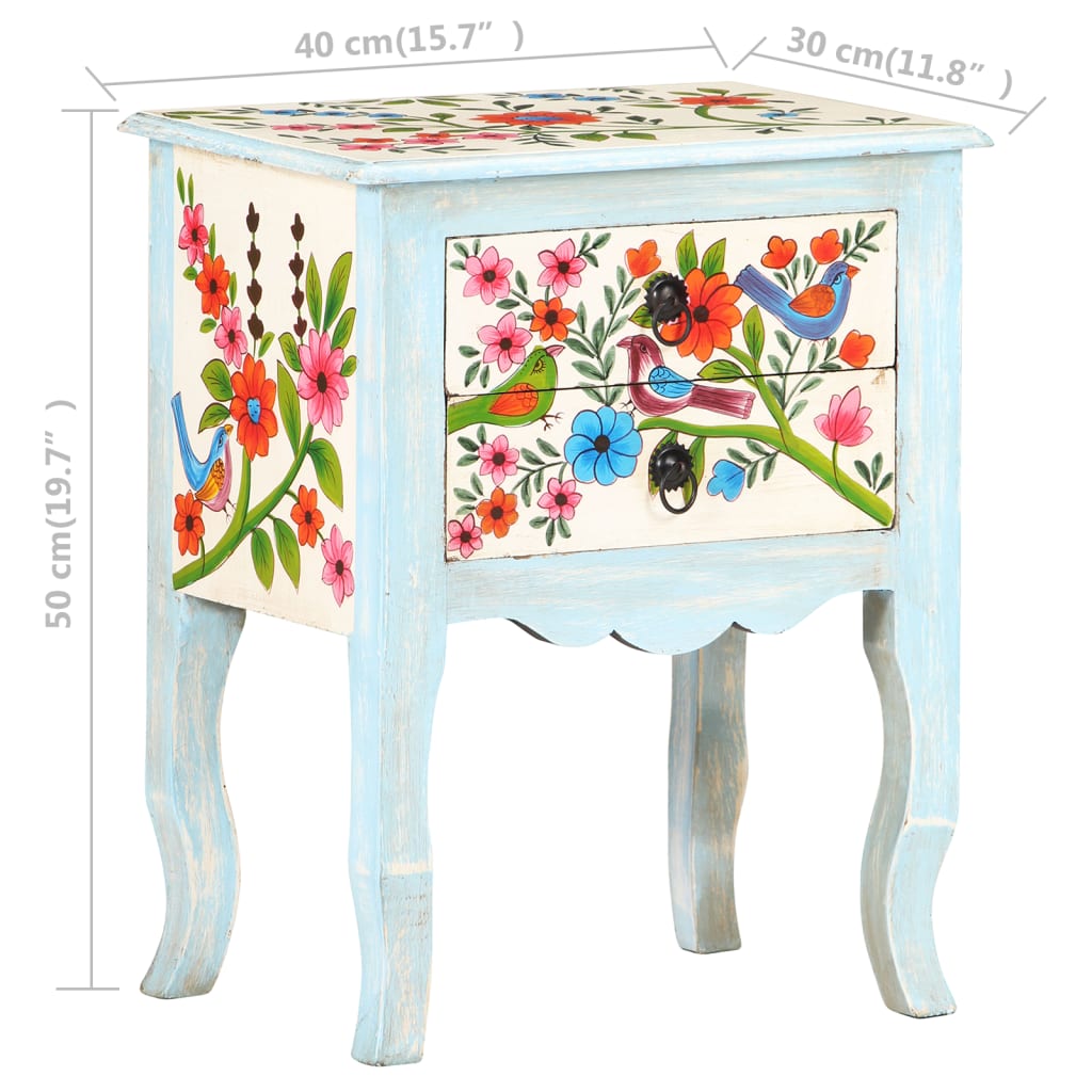 vidaXL Comodino Dipinto a Mano 40x30x50 cm in Legno Massello di Mango
