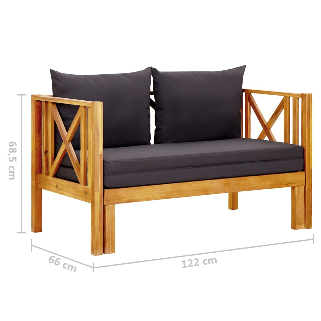 vidaXL Panca da Giardino 2 Posti con Cuscini 122cm Massello di Acacia
