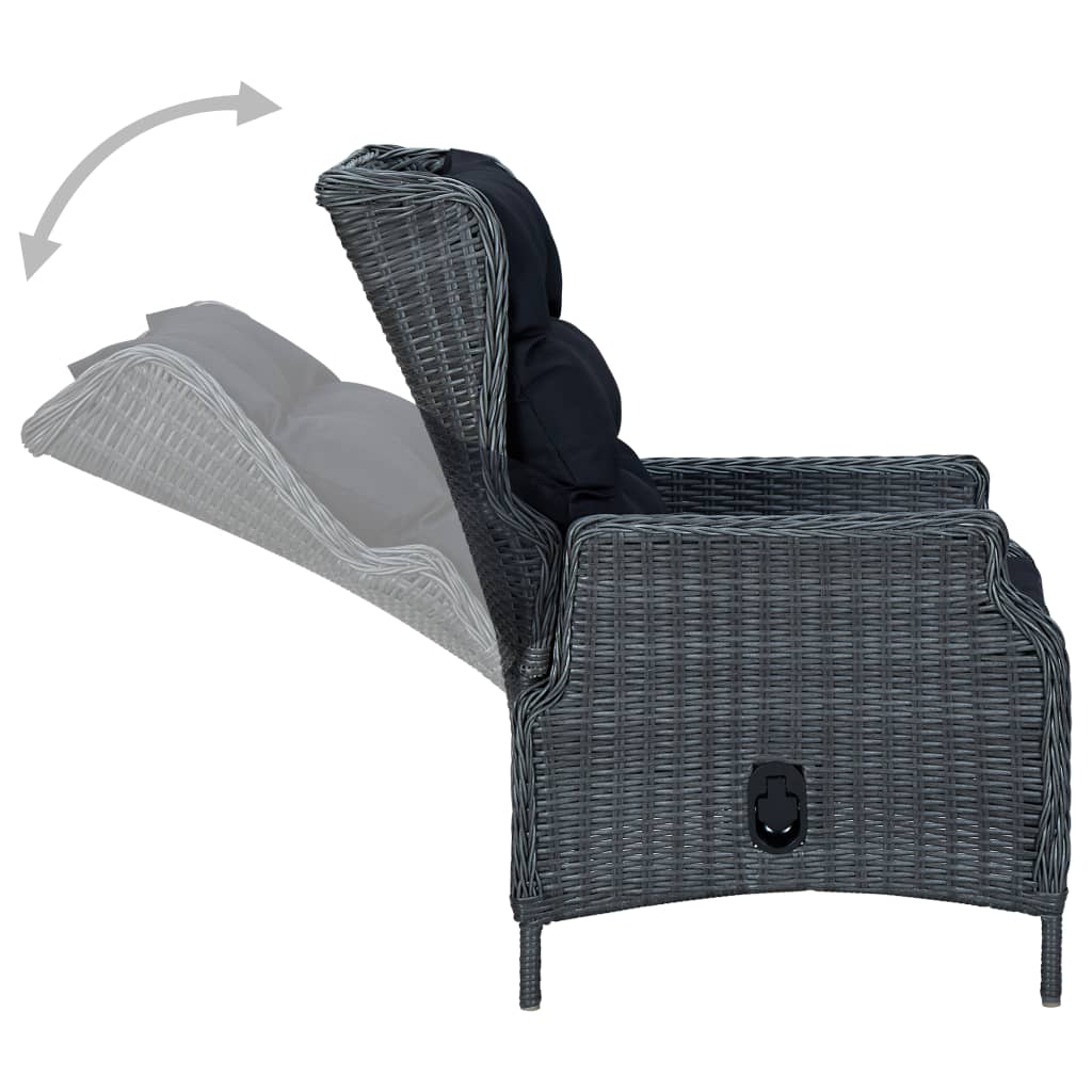 vidaXL Sedia da Giardino Reclinabile e Cuscino Polyrattan Grigio Scuro