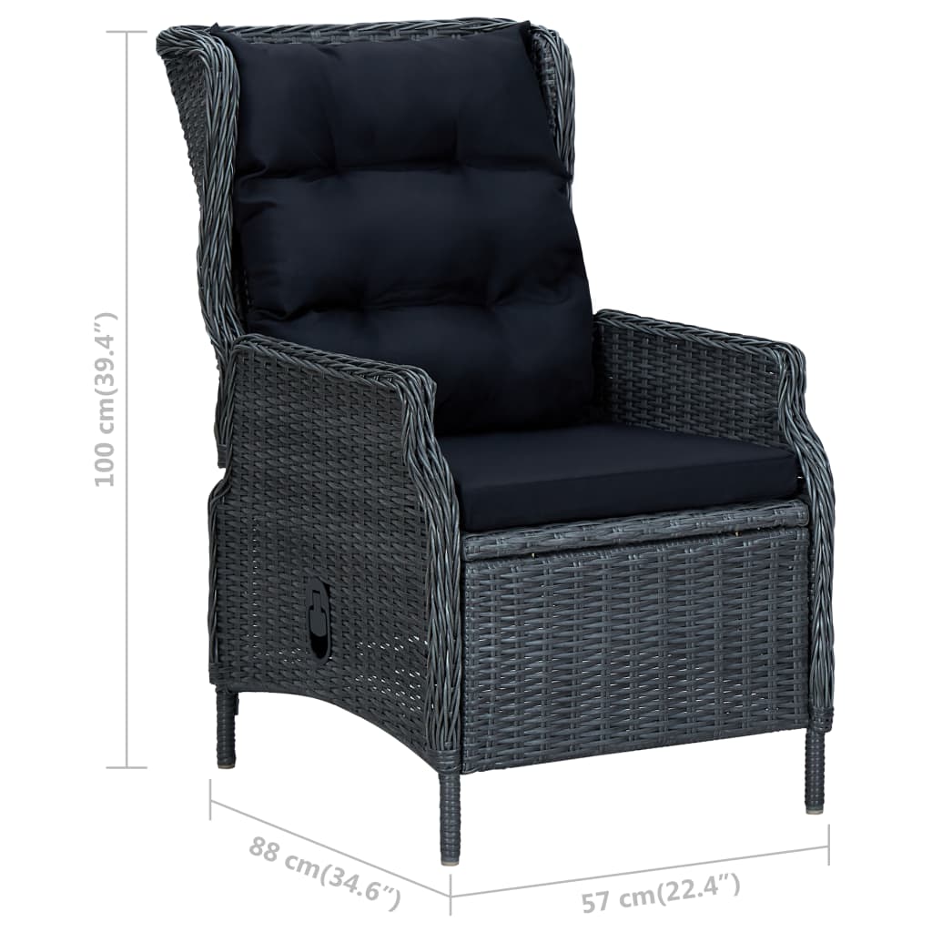 vidaXL Sedia da Giardino Reclinabile e Cuscino Polyrattan Grigio Scuro